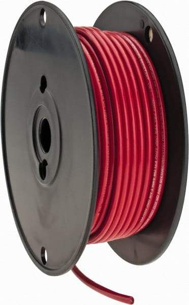 Made in USA - 10 AWG, 105 Strand, 100' OAL, Tinned Copper Hook Up Wire - Red PVC Jacket, 0.18" Diam - Apex Tool & Supply