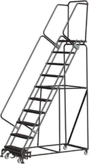 Ballymore - 133" 10 Step Rolling Warehouse Ladder - Lock Step Rolling Safety Ladder, 450 Lb Capacity, 100" Platform Height, 32" Base Width x 74" Base Depth, Perforated Tread - Apex Tool & Supply