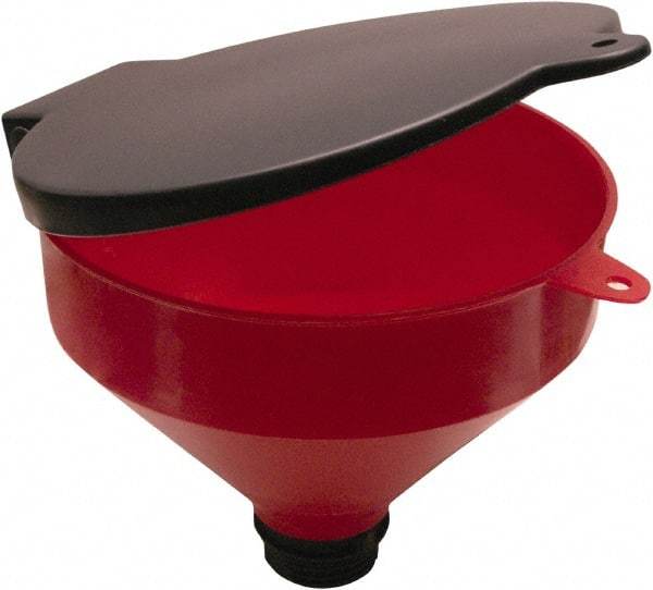 Funnel King - 8" High x 9-1/8" Diam, Polypropylene, Manual Closing Drum Funnel with Lockable Lid - 55 Gal Drum/Pail Capacity - Apex Tool & Supply