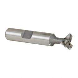 Made in USA - 1/2" Diam x 5/32" Width of Cut, 45° Included Angle, Carbide-Tipped Dovetail Cutter - 3/8" Shank Diam, 2-1/8" Overall Length, 0.02" Corner Radius, Weldon Flat, Uncoated - Apex Tool & Supply