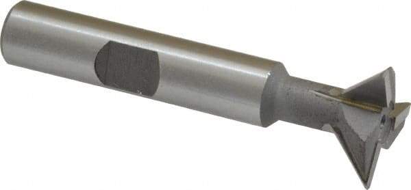Made in USA - 3/4" Diam x 1/4" Width of Cut, 45° Included Angle, Carbide-Tipped Dovetail Cutter - 3/8" Shank Diam, 2-1/4" Overall Length, 0.02" Corner Radius, Weldon Flat, Uncoated - Apex Tool & Supply