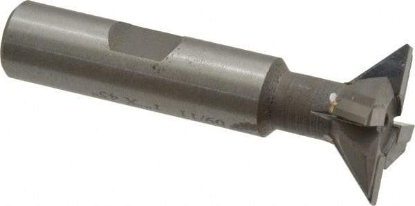 Made in USA - 1" Diam x 5/16" Width of Cut, 45° Included Angle, Carbide-Tipped Dovetail Cutter - 1/2" Shank Diam, 2-1/2" Overall Length, 0.02" Corner Radius, Weldon Flat, Uncoated - Apex Tool & Supply