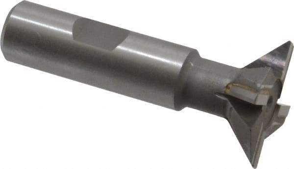 Made in USA - 1-1/4" Diam x 5/16" Width of Cut, 45° Included Angle, Carbide-Tipped Dovetail Cutter - 5/8" Shank Diam, 2-3/4" Overall Length, 0.02" Corner Radius, Weldon Flat, Uncoated - Apex Tool & Supply