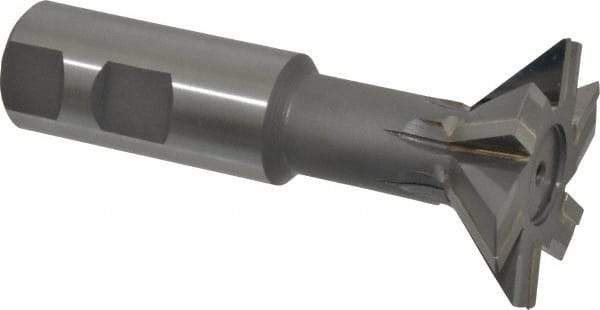 Made in USA - 2" Diam x 5/8" Width of Cut, 45° Included Angle, Carbide-Tipped Dovetail Cutter - 1" Shank Diam, 4-1/4" Overall Length, 0.02" Corner Radius, Weldon Flat, Uncoated - Apex Tool & Supply