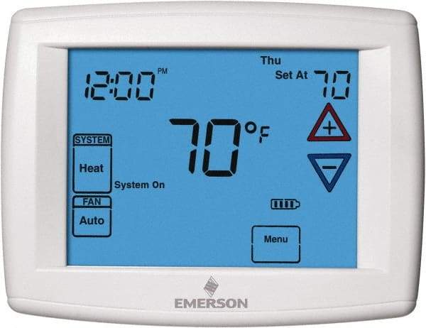 White-Rodgers - 45 to 99°F, 1 Heat, 1 Cool, Programmable Touchscreen Thermostat - 0 to 30 Volts, Horizontal Mount, Electronic Contacts Switch - Apex Tool & Supply