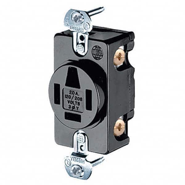 Hubbell Wiring Device-Kellems - 120/208 VAC 20A NEMA 18-20R Industrial Grade Black Straight Blade Single Receptacle - Apex Tool & Supply