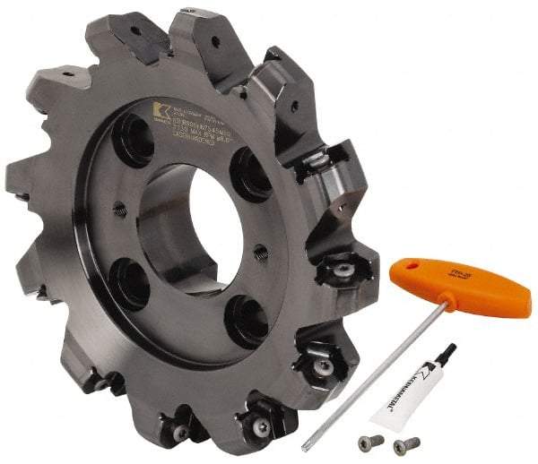 Kennametal - 8" Cut Diam, 2-1/2" Arbor Hole, 8mm Max Depth of Cut, 45° Indexable Chamfer & Angle Face Mill - 12 Inserts, HNPJ 1307... Insert, Right Hand Cut, 12 Flutes, Through Coolant, Series Dodeka Max - Apex Tool & Supply