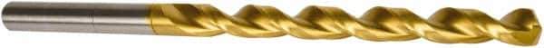 Precision Twist Drill - 8.6mm, 135° Point, Parabolic Flute, High Speed Steel Taper Length Drill Bit - TiN Finish, 4-17/32" Flute Length, 6-7/8" OAL, Series QC91GM - Apex Tool & Supply