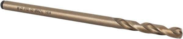 Precision Twist Drill - #22 135° Cobalt Jobber Drill - Oxide/Gold Finish, Right Hand Cut, Spiral Flute, Straight Shank, 3-1/8" OAL, Split Point - Apex Tool & Supply
