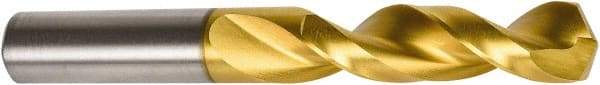 Precision Twist Drill - 25/64" 135° Parabolic Flute High Speed Steel Screw Machine Drill Bit - TiN Finish, Right Hand Cut, 1-7/8" Flute Length, 3-1/4" OAL, Split Point, Straight Shank - Apex Tool & Supply