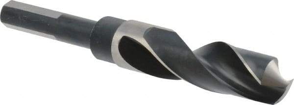 Precision Twist Drill - 27/32" Drill, 118° Point, High Speed Steel Silver Deming & Reduced Shank Drill Bit - Bright Finish, 6" OAL, Flats on Shank, 3" Flute Length, Right Hand Cut, Standard Point, Spiral Flute, Regular Spiral - Apex Tool & Supply