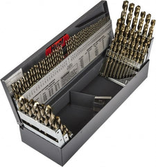 Precision Twist Drill - 1/16 to 1/2", 135° Point, Gold Finish, Cobalt Jobber Length Drill Bit Set - Apex Tool & Supply