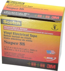 3M - 1-1/2" x 44', Black Vinyl Electrical Tape - Series 88, 8.5 mil Thick, 20 Lb./Inch Tensile Strength - Apex Tool & Supply