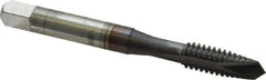 OSG - #1-72 UNF, 2 Flute, TiCN Finish, High Speed Steel Spiral Point Tap - Plug Chamfer, Right Hand Thread, 1-11/16" OAL, 3/8" Thread Length, 0.141" Shank Diam, 2B Class of Fit, Series 105 - Exact Industrial Supply
