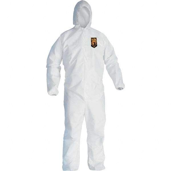 KleenGuard - Size L Film Laminate Chemical Resistant Coveralls - White, Zipper Closure, Elastic Cuffs, Elastic Ankles - Apex Tool & Supply