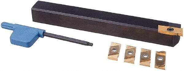 NIKCOLE MINI-SYSTEMS - 0.035" Min Groove Width, Right Hand Indexable Grooving Cutoff Toolholder - 3/8" Shank Height x 3/8" Shank Width, THE-7-3/8 R-L Toolholder Style, Series Mini-Systems - Apex Tool & Supply