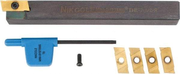 NIKCOLE MINI-SYSTEMS - 0.035" Min Groove Width, Right Hand Indexable Grooving Cutoff Toolholder - 1/2" Shank Height x 1/2" Shank Width, THE-7-1/2 R-L Toolholder Style, Series Mini-Systems - Apex Tool & Supply