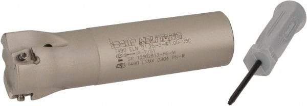 Iscar - 1-1/4" Cut Diam, 0.315" Max Depth of Cut, 1" Shank Diam, 4" OAL, Indexable Square Shoulder Helical End Mill - T490 LN.T 0804 Inserts, Weldon Shank, 90° Lead Angle, Through Coolant, Series Helitang - Apex Tool & Supply