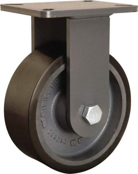 Hamilton - 8" Diam x 3" Wide x 10-1/2" OAH Top Plate Mount Rigid Caster - Polyurethane Mold onto Cast Iron Center, 3,250 Lb Capacity, Sealed Precision Ball Bearing, 5-1/4 x 7-1/4" Plate - Apex Tool & Supply