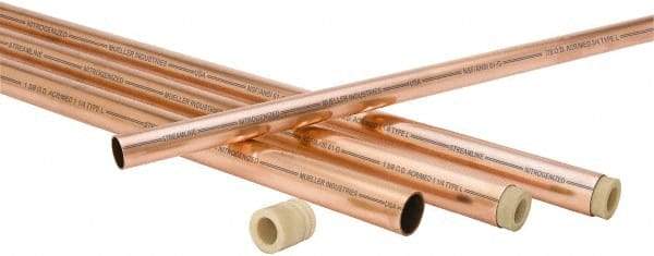 Mueller Industries - 10' Long, 5/8" OD x 1/2" ID, Grade C12200 Copper Nitrogenized Tube - 0.04" Wall Thickness, 0.285 Ft/Lb - Apex Tool & Supply