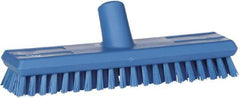 Vikan - 1" Bristle Length, Polyester Scrub Brush - 10-5/8" Long x 2-1/2" Wide Head, 11" OAL, European Threaded Handle, Blue, Polypropylene Block - Apex Tool & Supply