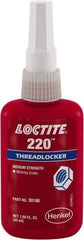 Loctite - 50 mL, Blue, Low Strength Liquid Threadlocker - Series 220, 24 hr Full Cure Time - Apex Tool & Supply