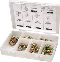 PRO-LUBE - 44 Piece, Metric, Box Plastic Steel Grease Fitting Set - Includes Metric Thread Types, Includes M10x1: (10) Straight, M6x1: (10) Straight, (6) 45°, (6) 90°, M8x1: (8) Straight, (8) 90° - Apex Tool & Supply