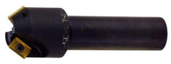 Kyocera - 50° Lead Angle, 1" Max Cut Diam, 1" Min Cut Diam, 3/8" Max Depth of Cut, Indexable Chamfer and Angle End Mill - 2 Inserts, XPMT 15T3.. Insert Style, 3.15" Overall Length, Straight Shank - Apex Tool & Supply