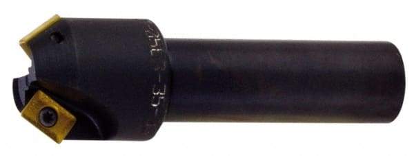 Kyocera - 25° Lead Angle, 9/16" Max Cut Diam, 9/16" Min Cut Diam, 0.31" Max Depth of Cut, Indexable Chamfer and Angle End Mill - 2 Inserts, XPMT 0902.. Insert Style, 2.78" Overall Length, Straight Shank - Apex Tool & Supply
