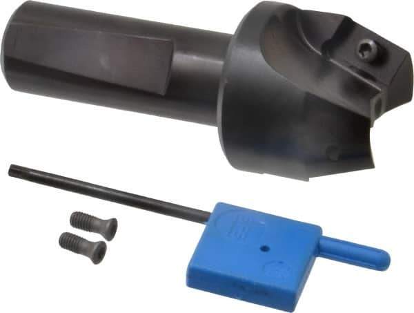 Kyocera - 20° Lead Angle, 1" Max Cut Diam, 1" Min Cut Diam, 35/64" Max Depth of Cut, Indexable Chamfer and Angle End Mill - 2 Inserts, XPMT 15T3.. Insert Style, 3.15" Overall Length, Straight Shank - Apex Tool & Supply