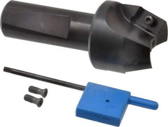 Kyocera - 20° Lead Angle, 1" Max Cut Diam, 1" Min Cut Diam, 35/64" Max Depth of Cut, Indexable Chamfer and Angle End Mill - 2 Inserts, XPMT 15T3.. Insert Style, 3.15" Overall Length, Straight Shank - Apex Tool & Supply