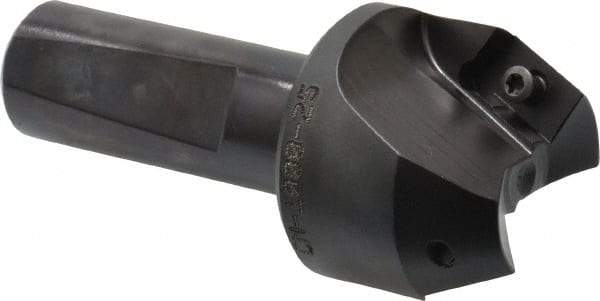 Kyocera - 25° Lead Angle, 1" Max Cut Diam, 1" Min Cut Diam, 0.526" Max Depth of Cut, Indexable Chamfer and Angle End Mill - 2 Inserts, XPMT 15T3.. Insert Style, 3.15" Overall Length, Straight Shank - Apex Tool & Supply