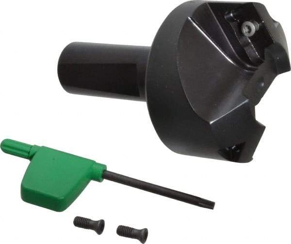 Kyocera - 60° Lead Angle, 1" Max Cut Diam, 1" Min Cut Diam, 0.284" Max Depth of Cut, Indexable Chamfer and Angle End Mill - 2 Inserts, XPMT 15T3.. Insert Style, 3.15" Overall Length, Straight Shank - Apex Tool & Supply