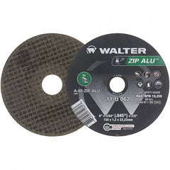 WALTER Surface Technologies - 6" 60 Grit Aluminum Oxide Cutoff Wheel - 3/64" Thick, 7/8" Arbor, 10,200 Max RPM, Use with Angle Grinders - Apex Tool & Supply