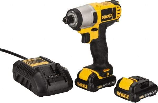 DeWALT - 12 Volt, 1/4" Drive, 79 Ft/Lb Torque, Cordless Impact Driver - Pistol Grip Handle, 2450 RPM, 2 Lithium-Ion Batteries Included - Apex Tool & Supply