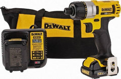 DeWALT - 12 Volt 1/4" Chuck Pistol Grip Handle Cordless Drill - 0-1050 RPM, Keyless Chuck, Reversible, 2 Lithium-Ion Batteries Included - Apex Tool & Supply