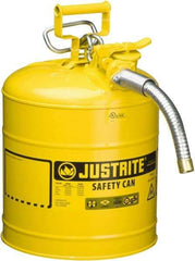 Justrite - 5 Gal Galvanized Steel Self-Closing, Self-Venting, Full-Length Flame Arrester - 16-7/8" High x 11-3/4" Diam, Yellow - Apex Tool & Supply