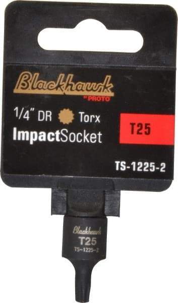 Blackhawk by Proto - 1/4" Drive, T25 Impact Torx Bit Socket - 1-3/16" OAL - Apex Tool & Supply