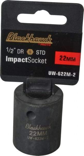 Blackhawk by Proto - 1/2" Drive 22mm Standard Impact Socket - 6 Points, 1-5/8" OAL - Apex Tool & Supply