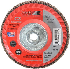 Camel Grinding Wheels - 60 Grit, 5" Disc Diam, 5/8-11 Center Hole, Type 27 Ceramic Flap Disc - 12,200 Max RPM, Polyester Backing, Arbor Attaching System, Coated - Apex Tool & Supply