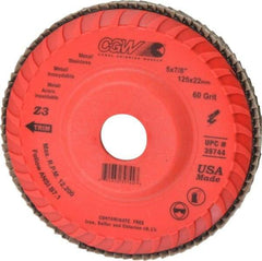 Camel Grinding Wheels - 60 Grit, 5" Disc Diam, 7/8" Center Hole, Type 27 Zirconia Alumina Flap Disc - 12,200 Max RPM, Poly Cotton Backing, Arbor Attaching System, Coated - Apex Tool & Supply