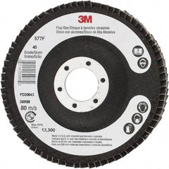 3M - 40 Grit, 4-1/2" Disc Diam, 7/8" Center Hole, Type 29 Zirconia Alumina Flap Disc - 13,300 Max RPM, Cloth Backing, Arbor Attaching System, Coated - Apex Tool & Supply