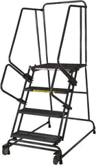 Ballymore - 30" 3 Step Ladder - Rolling Safety Ladder, 450 Lb Capacity, 30" Platform Height, 30" Base Width x 40" Base Depth, Perforated Tread - Apex Tool & Supply