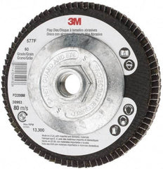 3M - 60 Grit, 4-1/2" Disc Diam, 5/8-11 Center Hole, Type 27 Zirconia Alumina Flap Disc - 13,300 Max RPM, Cloth Backing, Arbor Attaching System, Coated - Apex Tool & Supply