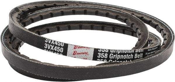 Browning - Section 3VX, 3/8" Wide, 45" Outside Length, Gripnotch V-Belt - Rubber Compound, 358 Gripnotch, No. 3VX450 - Apex Tool & Supply