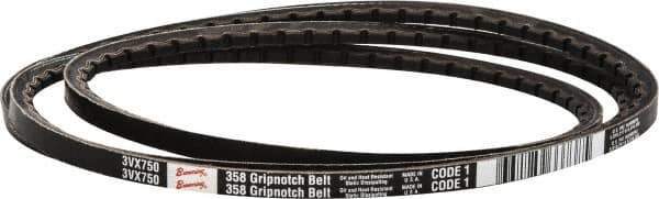 Browning - Section 3VX, 3/8" Wide, 75" Outside Length, Gripnotch V-Belt - Rubber Compound, 358 Gripnotch, No. 3VX750 - Apex Tool & Supply