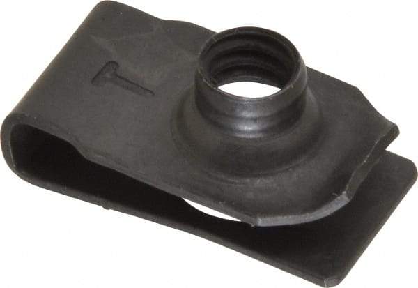 Made in USA - 1/4-20 Screw, 0.025 to 0.15" Thick, Spring Steel Standard U Nut - 35/64" Center Edge, Black Phosphate Finish - Apex Tool & Supply