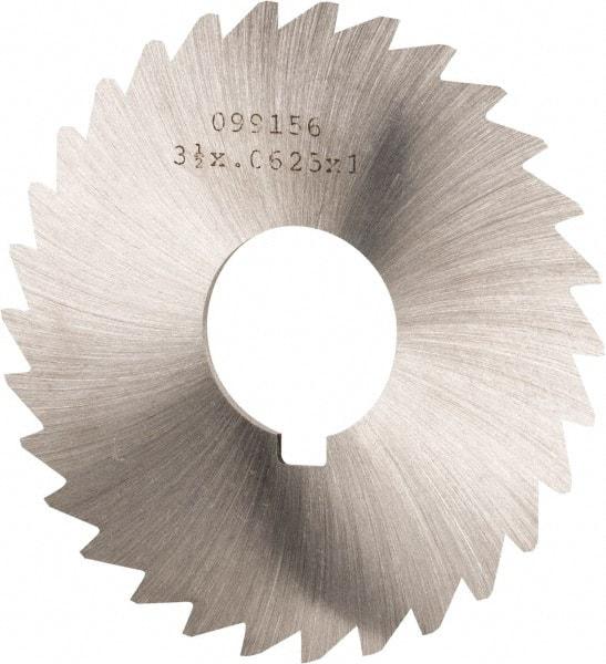 Made in USA - 3-1/2" Diam x 1/16" Blade Thickness x 1" Arbor Hole Diam, 34 Tooth Slitting and Slotting Saw - Arbor Connection, Right Hand, Uncoated, High Speed Steel, Concave Ground, Contains Keyway - Apex Tool & Supply