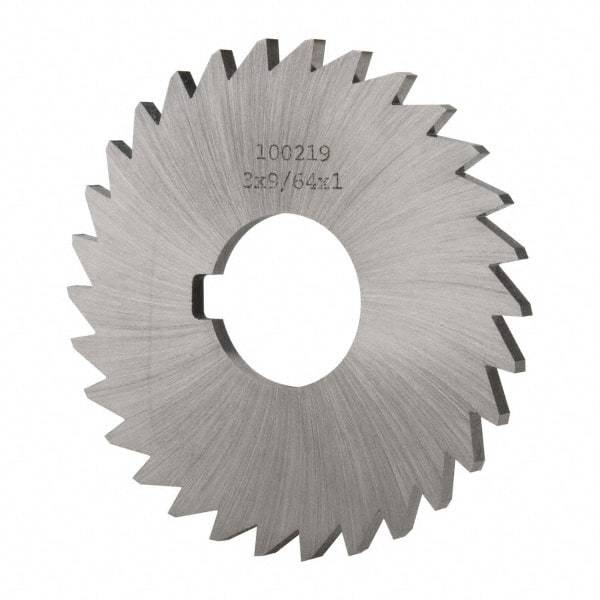 Made in USA - 3" Diam x 9/64" Blade Thickness x 1" Arbor Hole Diam, 30 Tooth Slitting and Slotting Saw - Arbor Connection, Right Hand, Uncoated, High Speed Steel, Concave Ground, Contains Keyway - Apex Tool & Supply