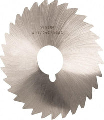 Made in USA - 4-1/2" Diam x 1/32" Blade Thickness x 1" Arbor Hole Diam, 36 Tooth Slitting and Slotting Saw - Arbor Connection, Right Hand, Uncoated, High Speed Steel, Concave Ground, Contains Keyway - Apex Tool & Supply
